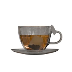 Tea in a transparent teacup with a tea bag