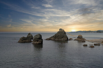 The Wedded Rocks known as Meoto Iwa in Futami, Ise City