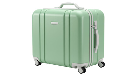 Isolated Light Green Suitcase with Wheels