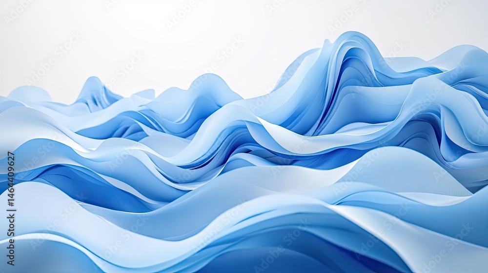 Poster a flowing wave of soft blue fabric gracefully undulating. capturing light and shadow. set against a 