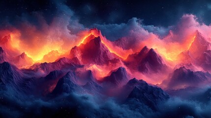 Fiery mountain range at night