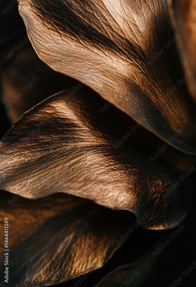 Poster close-up of dew-kissed leaves illuminated by soft golden light in a serene forest setting. creating 