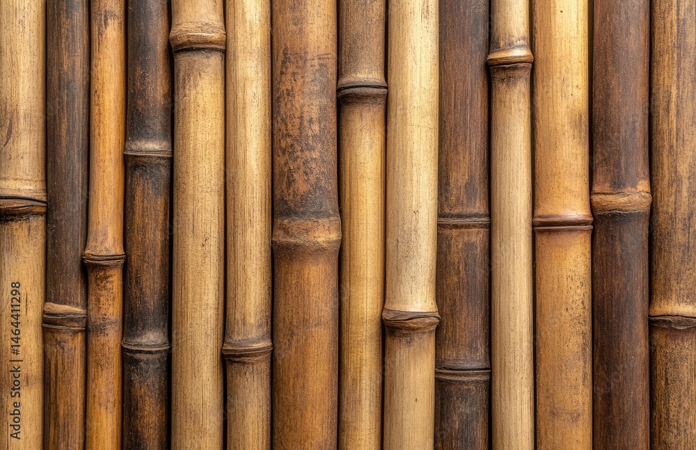 Aufkleber a close-up view of a textured bamboo wall. showcasing the natural patterns and colors of the bamboo 