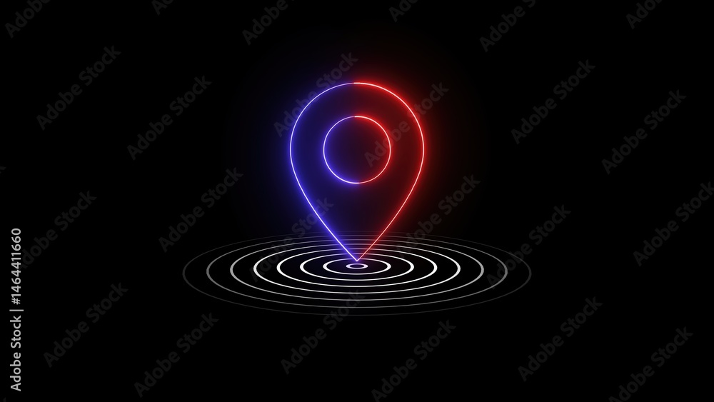Poster futuristic glowing location marker on a black background concept illustrating travel navigation gps 