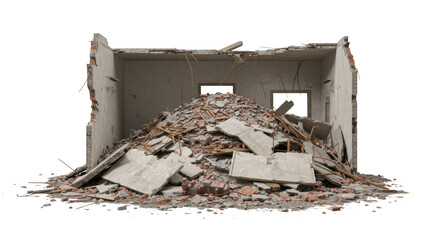 Broken structure and concrete debris from demolition	