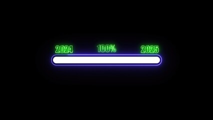 New year loading progress bar reaching completion symbolizing success and achievement in the coming year illuminated with neon glow