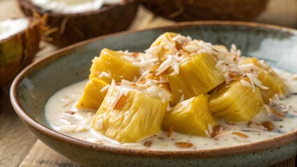Traditional Gudeg Javanese Sweet Jackfruit Dish Served with Rice Close Up View
