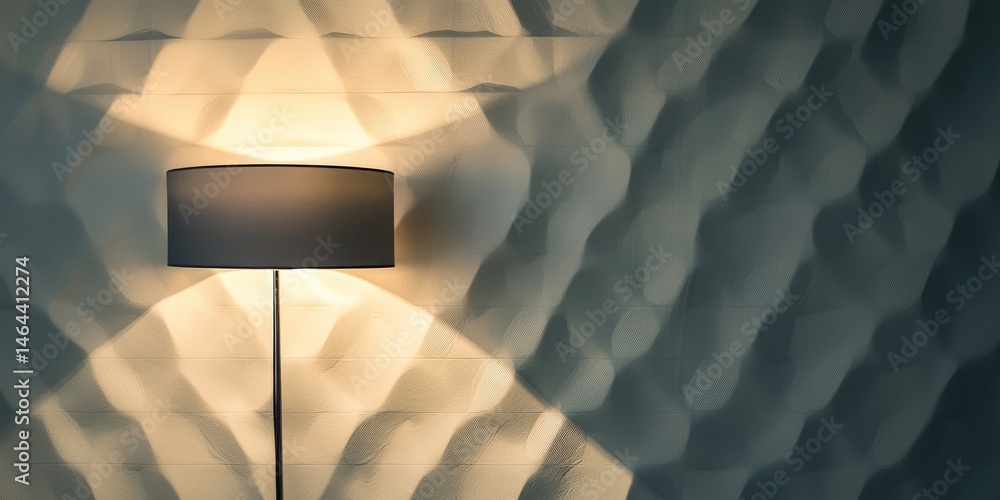 Poster elegant floor lamp casting artistic shadows on wavy textured wall, creating a cozy and inviting atmo