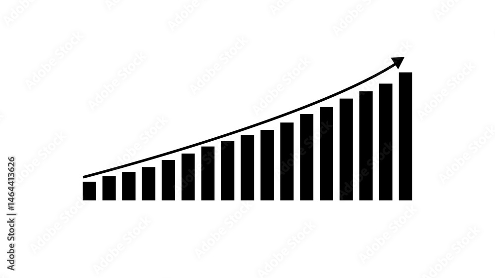 Poster abstract black and white bar chart illustration showing growth and progress with an arrow indicating