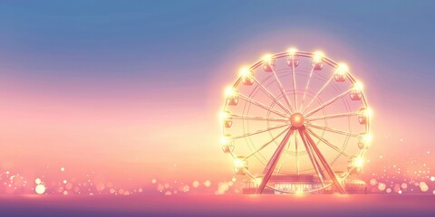 Enchanting Ferris Wheel at Dusk with Soft Bokeh Effect and Dreamy Pastel Sky Colors Creating a Magical Atmosphere for Amusement Park Vibes