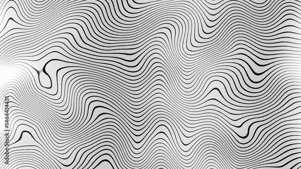 Poster abstract black and white topographic lines creating a fluid wavy surface design for backgrounds and 