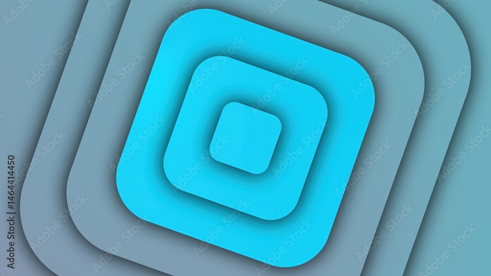 Poster abstract geometric design featuring overlapping rounded squares in shades of blue and gray showcasin