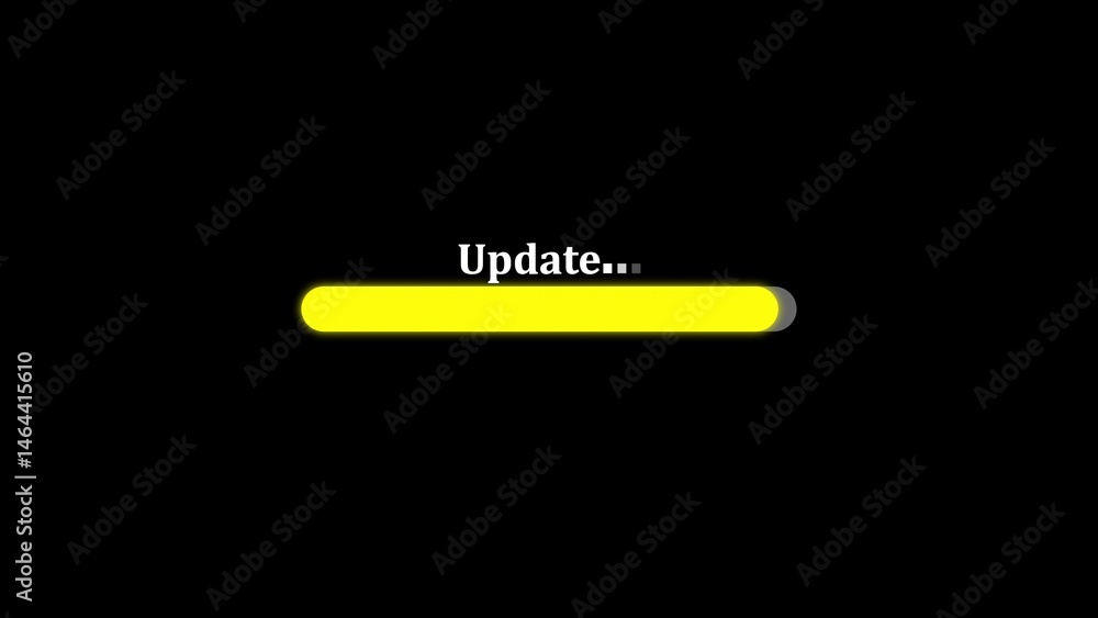 Poster updating progress bar showing loading status with the word update and a bright yellow bar against a 