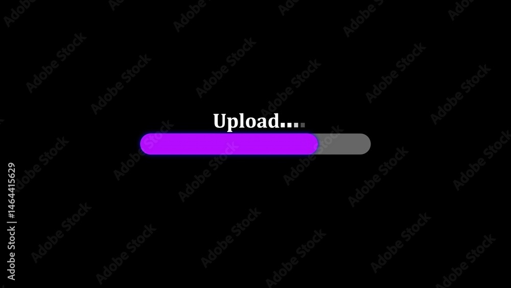 Poster uploading process illustration depicting purple progress bar with text on a black background ready f