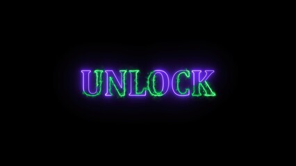 Neon unlock text on a black background ideal for websites apps and digital branding promotional materials perfect for online events or technology themes