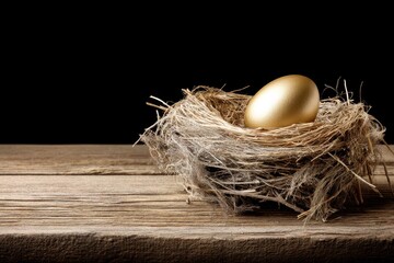 Golden egg nestled in a nest symbolizes wealth, strategic investment, and luxury, representing a path to fortune, success, and prosperity as a unique asset for retirement savings