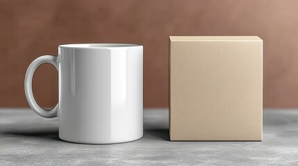 Blank white mug and kraft box mockup