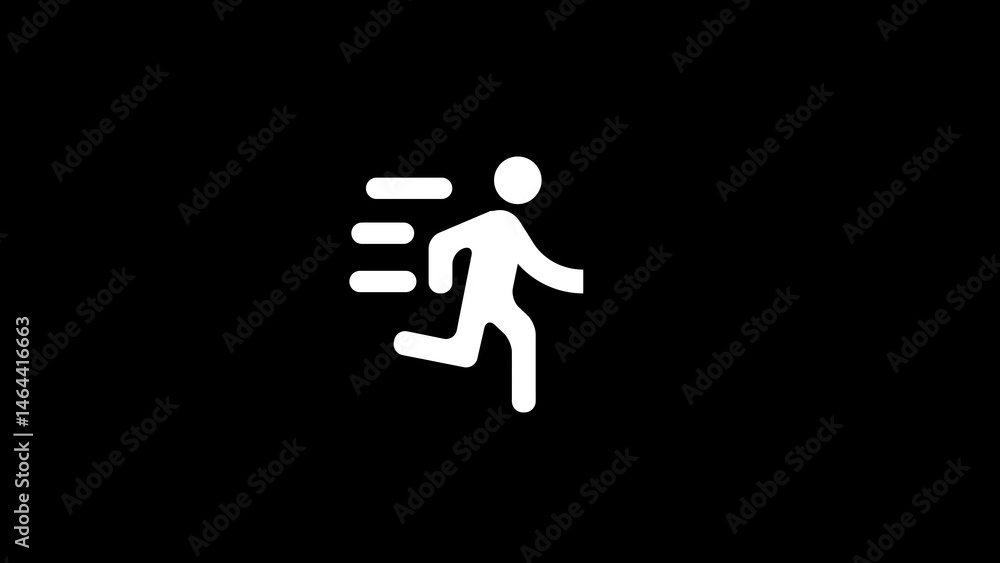 Poster simple icon of a running person depicting movement speed and action against a dark background suitab