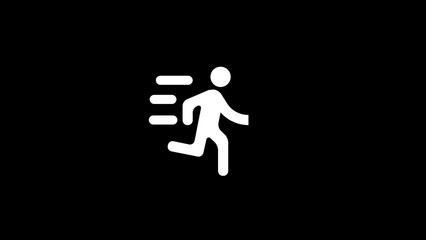 Simple icon of a running person depicting movement speed and action against a dark background suitable for various designs
