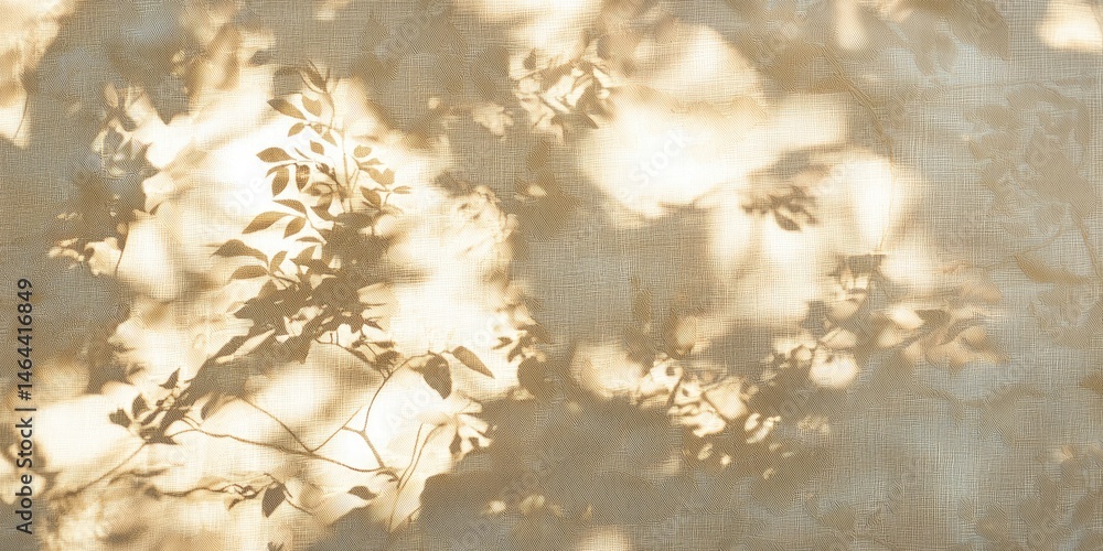 Poster soft natural light and delicate shadows cast by leaves on a textured fabric background creating a se