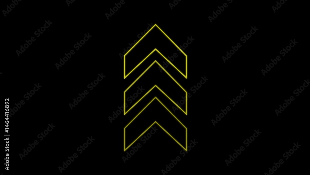 Poster abstract neon arrow upward directional design isolated against black background visualizing growth a