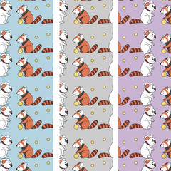 Cute Pattern with koala and red panda in the white backdrop