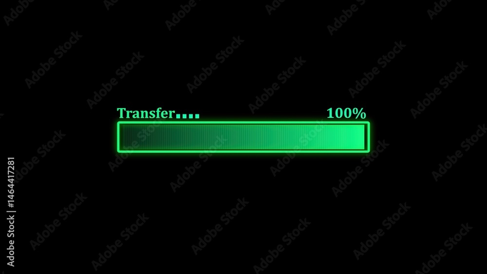 Poster digital transfer process complete with glowing green progress bar illustrating the successful comple