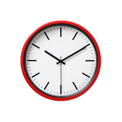 Wall Clock with Bold Red Frame Isolated on White Background