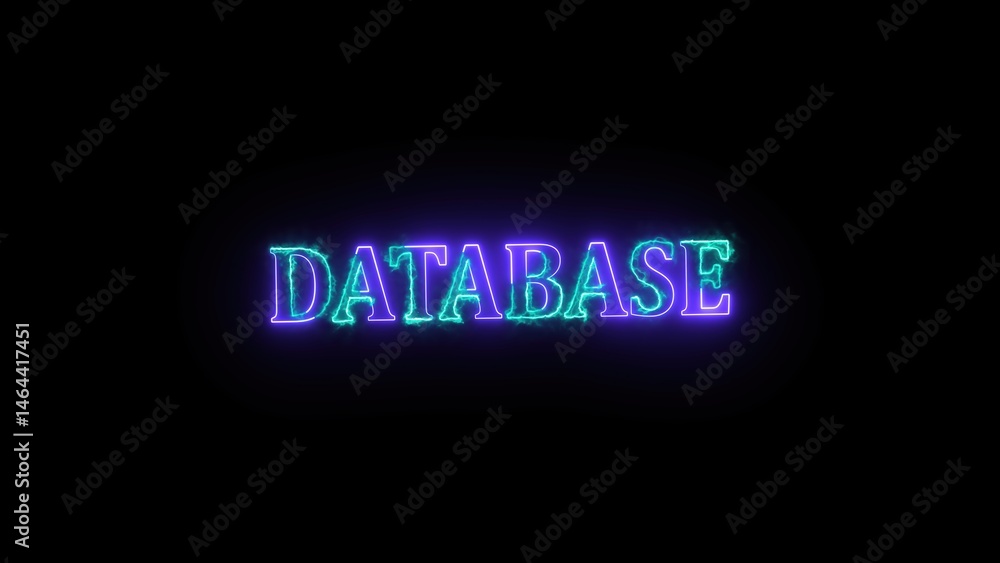 Poster database neon sign illustrating data storage and technology concepts against a dark background perfe