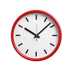 Wall Clock with Bold Red Frame Isolated on White Background