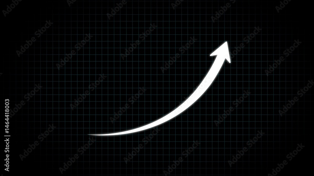 Poster abstract white glowing upward arrow on a grid representing growth development and progress against a