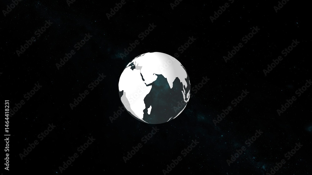 Poster white abstract globe floating in dark space with a starry night sky backdrop representing the earth 