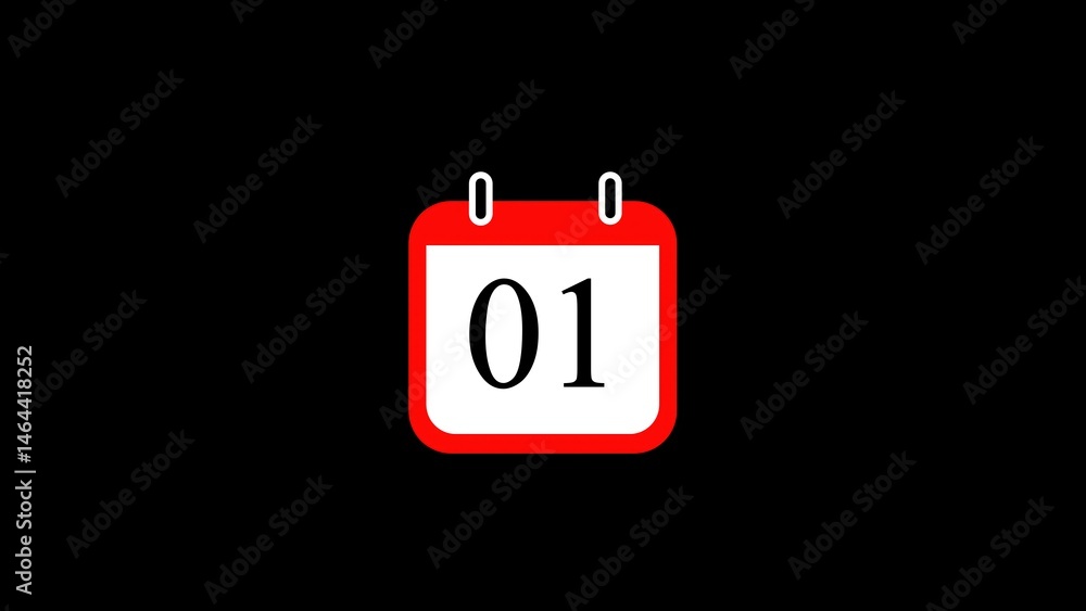 Poster simple calendar illustration with the first day of the month featuring a red frame and white backgro