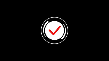 Red check mark icon inside circle symbolizing correctness approved status or successful completion on black background design concept