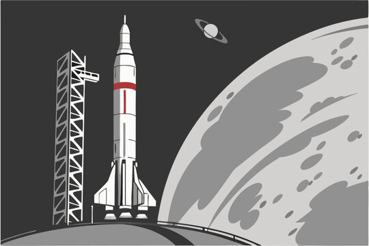 86 Space rocket, futuristic spacecraft, Earth orbit, sleek white design, red stripe detail, launch pad, dark background, planet Earth visible, curved horizon, realistic render, detailed texture, drama