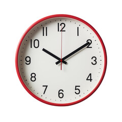 Wall Clock with Bold Red Frame Isolated on White Background