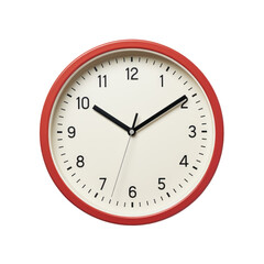 Wall Clock with Bold Red Frame Isolated on White Background