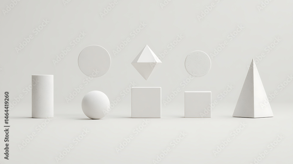 Poster assorted 3d geometric shapes: a visual exploration of simple forms.