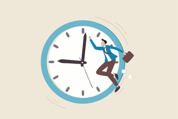 Success time management, finish work and appointment in time or work efficiently with high productivity concept, smart businessman celebrate his work by hi five with minute hand on the timer clock.