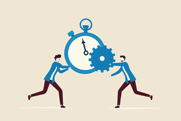 Efficiency or productivity, manage resources and time to optimize best work result, increase performance with effective process, businessman combine clock timer and gear cogwheel for best efficiency.