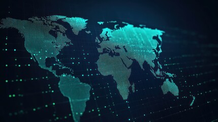 Glowing teal dot world map digital network global visualization