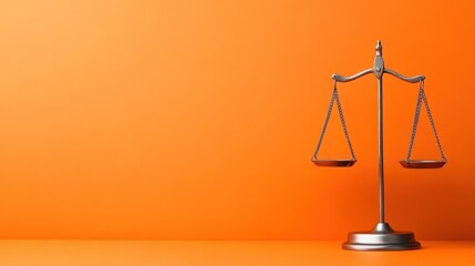Metallic scale justice balance law symbol orange background simple composition