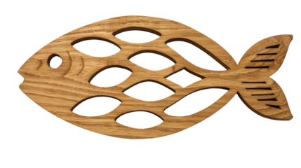 Decorative wooden fish design with cutouts for culinary or home decor use