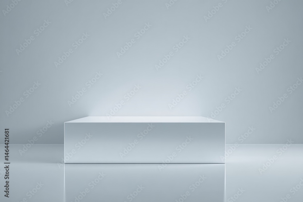 Poster minimalistic scene featuring empty podium with mirror-like surface highlighting reflections plenty o
