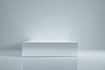 minimalistic scene featuring empty podium with mirror-like surface highlighting reflections plenty of copy space