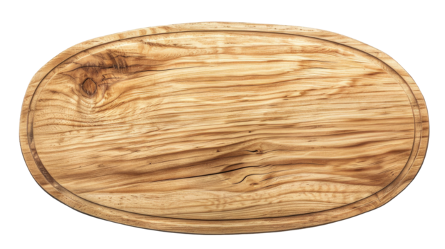 Beautiful wooden cutting board with unique grain pattern on a transparent background