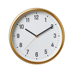 Wall Clock with Bold Golden Frame Isolated on White Background