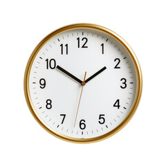 Wall Clock with Bold Golden Frame Isolated on White Background