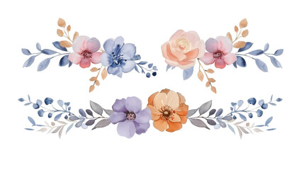 Floral arrangements featuring pastel flowers and green foliage on a transparent background