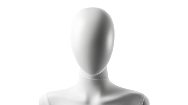 Blank mannequin head with transparent background suitable for display and design purposes in retail settings